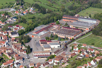 Oblique view of Building and production halls on the premises of De Dietrich Process Systems in Zinswiller in Grand Est, France