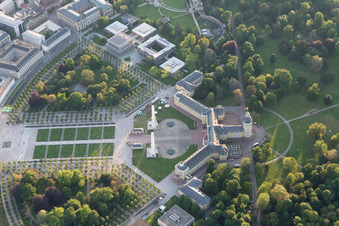 Oblique view of Castle Square in the district Innenstadt-West in Karlsruhe in the state Baden-Wuerttemberg, Germany
