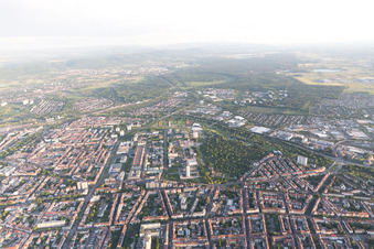 Aerial view of Brauerstr in the district Südweststadt in Karlsruhe in the state Baden-Wuerttemberg, Germany