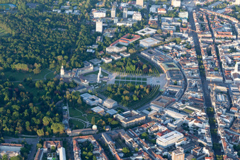 Aerial view of Kaiserstr, Schlossplatz in the district Innenstadt-West in Karlsruhe in the state Baden-Wuerttemberg, Germany