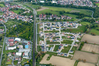 Oblique view of Construction sites for new construction residential area of detached housing estate In den Niederwiesen in Woerth am Rhein in the state Rhineland-Palatinate, Germany