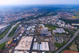 Industrial area Hafen-West at the port Schweinfurt with GKS, ZF Friedrichshafen Plant South, Bosch Rexroth, SKF GmbH Plant 3 and ML Lubrication GmbH in Schweinfurt in the state Bavaria, Germany