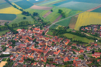 Aerial view of Village center with castle Sulzheim and church from the north in Sulzheim in the state Bavaria, Germany