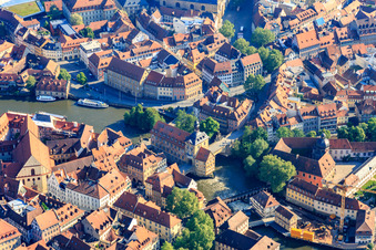 U. and o. Bridge with Old Town Hall on Ludwig.-Donau-Main-Kanal and Linker Regnitz in Bamberg in the state Bavaria, Germany
