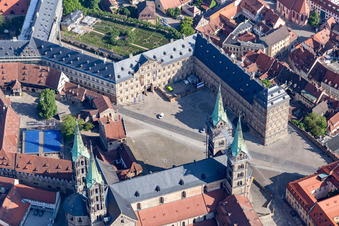 Aerial view of Bamberg Cathedral Square in Bamberg in the state Bavaria, Germany
