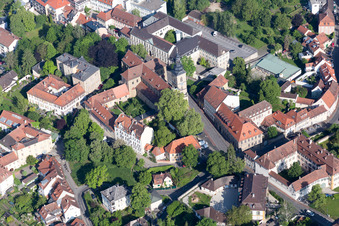 Aerial view of Montessori School Bamberg and St. James's Collegiate Church in Bamberg in the state Bavaria, Germany
