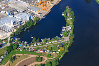 Aerial view of Marina on the Main of the Motor and Sailing Boat Club Coburg eV and the Trosdorf Waterski and Leisure Association eV in the district Trosdorf in Bischberg in the state Bavaria, Germany