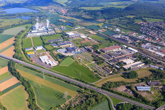 Industrial area Eltmann between the A70 and B26 motorways with KLARMANN-LEMBACH GmbH & Co. KG, Estec Energiespartechnik GmbH, Papierfabrik Palm GmbH & Co. | Plant Eltmann and Schaeffler Technologies AG & Co. KG in Eltmann in the state Bavaria, Germany
