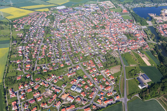 Oblique view of Town on the banks of the river of the Main river in Sand am Main in the state Bavaria, Germany