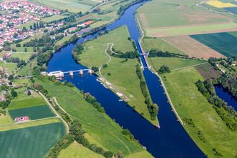 Island on the banks of the river course of the Main river in Knetzgau in the state Bavaria, Germany