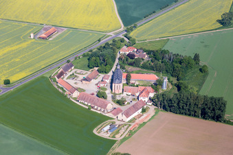 Buildings and parks at the mansion of the farmhouse mariaburghausen in Hassfurt in the state Bavaria, Germany