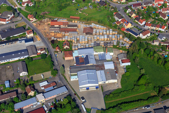 Industrial area Industriestraße with Rose and Ann GmbH and Bavarian Red Cross: Haßberge district association in Haßfurt in the state Bavaria, Germany