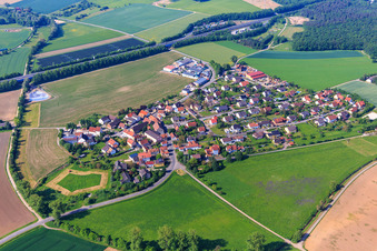 Aerial view of Village view on the A70 from the north in the district Horhausen in Theres in the state Bavaria, Germany