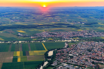 Sunset over the Main and Taschsee in Grafenrheinfeld in the state Bavaria, Germany