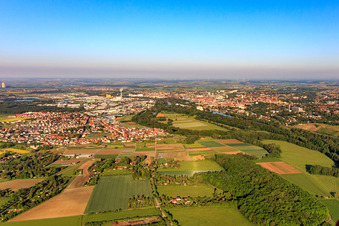 View from the northeast in front of the Schweinfurt harbor industrial area in Sennfeld in the state Bavaria, Germany