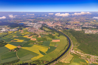 Course of the Main between Mainberg and Bergrheinfeld from the east in Sennfeld in the state Bavaria, Germany