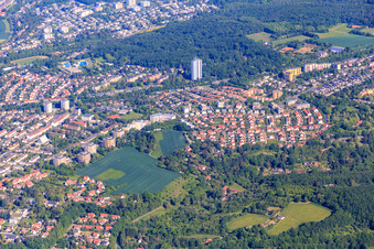 High-rise building in Harald-Hamberg-Straße at the Wildpark an den Eichen between the districts of Deutschhof and Haardt in Schweinfurt in the state Bavaria, Germany