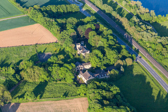 Aerial view of Ditfurth Castle in the district Obertheres in Theres in the state Bavaria, Germany