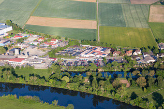Aerial view of Car dealership building Auto Englert in Wonfurt in the state Bavaria, Germany