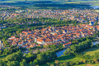 City overview of the old town beyond the Main from the west in Haßfurt in the state Bavaria, Germany