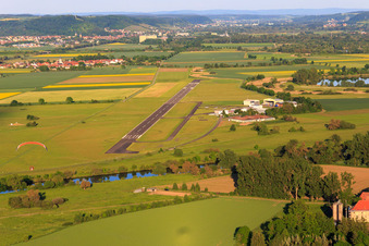 Runway of the commercial airfield Haßfurt-Haßberge GmbH in the district Mariaburghausen in Haßfurt in the state Bavaria, Germany