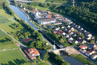 Aerial view of Main Lock in the district Limbach in Eltmann in the state Bavaria, Germany