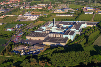 Industrial area Eltmann from the west with paper factory Palm GmbH & Co. | Plant Eltmann and Schwarzmüller Deutschland GmbH in the district Limbach in Eltmann in the state Bavaria, Germany