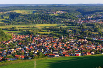 View from the north in the district Gleisenau in Ebelsbach in the state Bavaria, Germany