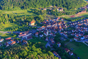 Aerial photograpy of Castle Gleisenau with castle church in the district Gleisenau in Ebelsbach in the state Bavaria, Germany
