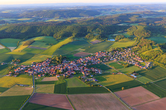 Aerial view of Village view from the southwest in the district Goßmannsdorf in Hofheim in Unterfranken in the state Bavaria, Germany