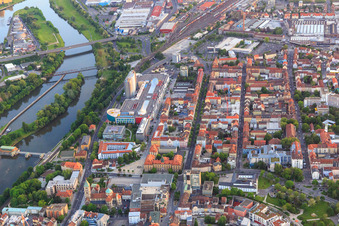 Aerial view of ECE commercial area with Stadtgalerie Schweinfurt and MediaMarkt Schweinfurt City in Schweinfurt in the state Bavaria, Germany