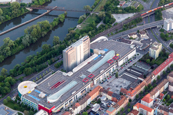 Aerial view of Building of the shopping center Stadtgalerie Schweinfurt and SKF Hochhaus in Schweinfurt in the state Bavaria, Germany