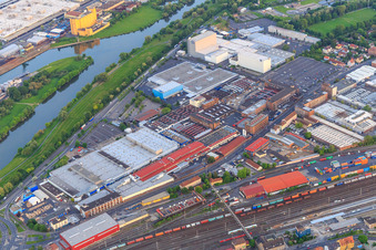SKF industrial park between B26 and Uferstraße with SKF GmbH Plant 2 and ZF Friedrichshafen AG - ZF Aftermarket in the district Oberndorf in Schweinfurt in the state Bavaria, Germany