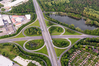 Traffic flow at the intersection- motorway A 7 Exit Centre in Schweinfurt in the state Bavaria, Germany