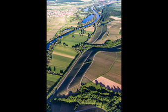 Aerial view of Neuerer Glatzen vineyard in the district Neuses am Berg in Dettelbach in the state Bavaria, Germany