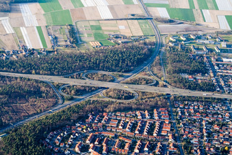 Motorway junction Speyer of the A61 with the B9 in the district Rinkenbergerhof in Speyer in the state Rhineland-Palatinate, Germany