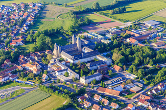 Münsterschwarzach Abbey from the southwest with flair Hotel Zum Benediktiner - Hubertus Kieser, Egbert-Gymnasium Münsterschwarzach in the district Stadtschwarzach in Schwarzach am Main in the state Bavaria, Germany