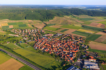Aerial photograpy of Village view beyond the A3 from the northwest in Abtswind in the state Bavaria, Germany