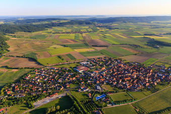 Village overview from the east with Abtswinder Naturheilmittel GmbH & Co. KG in Abtswind in the state Bavaria, Germany