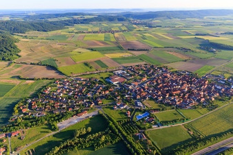 Aerial view of Village overview from the east with Abtswinder Naturheilmittel GmbH & Co. KG in Abtswind in the state Bavaria, Germany