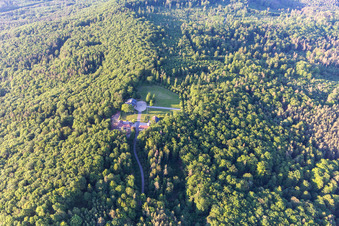 Aerial view of Farmstead in the forest in Abtswind in the state Bavaria, Germany