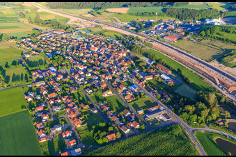 View of the town on the A3 from the north in Geiselwind in the state Bavaria, Germany