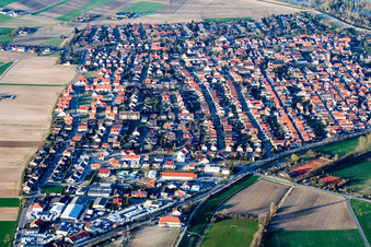 City view from the south in Otterstadt in the state Rhineland-Palatinate, Germany