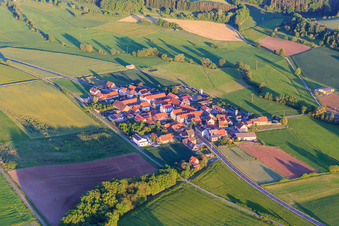 Aerial view of Village view in the Ebrachtal from the northwest in the district Kötsch in Burgwindheim in the state Bavaria, Germany