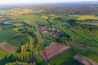 Village overview in the Ebrachtal from the northwest in the district Mönchherrnsdorf in Burgebrach in the state Bavaria, Germany