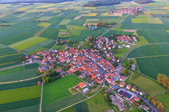 Aerial view of Village view from the west in the district Dürrfeld in Grettstadt in the state Bavaria, Germany