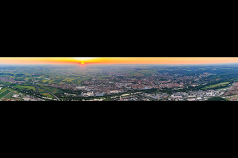 Panorama of the city on the Main at sunset in Schweinfurt in the state Bavaria, Germany
