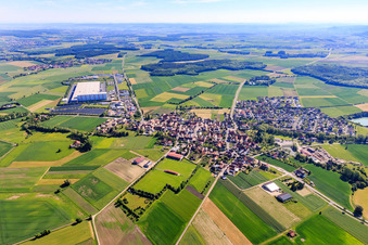 Overview of the town from the southwest in Donnersdorf in the state Bavaria, Germany