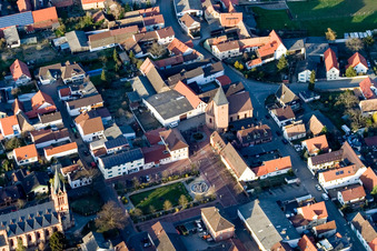 Aerial view of Church building i Otterstadt in Otterstadt in the state Rhineland-Palatinate, Germany