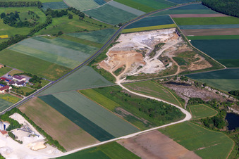 Aerial view of Limestone mining for gypsum extraction in Sulzheim in the state Bavaria, Germany